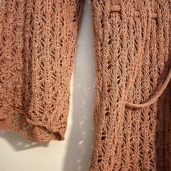 Peruvian Connection light dusty rose eyelet knit cardigan spring bday crochet - Picture 4 of 5